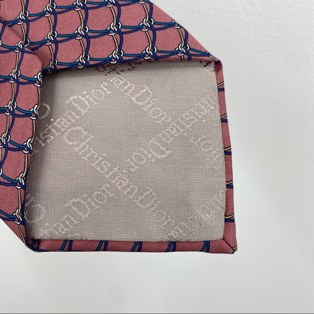 Vintage 90s Christian Dior Monsieur Mauve Pink Blue Chain Silk Menswear - Picture 9 of 11